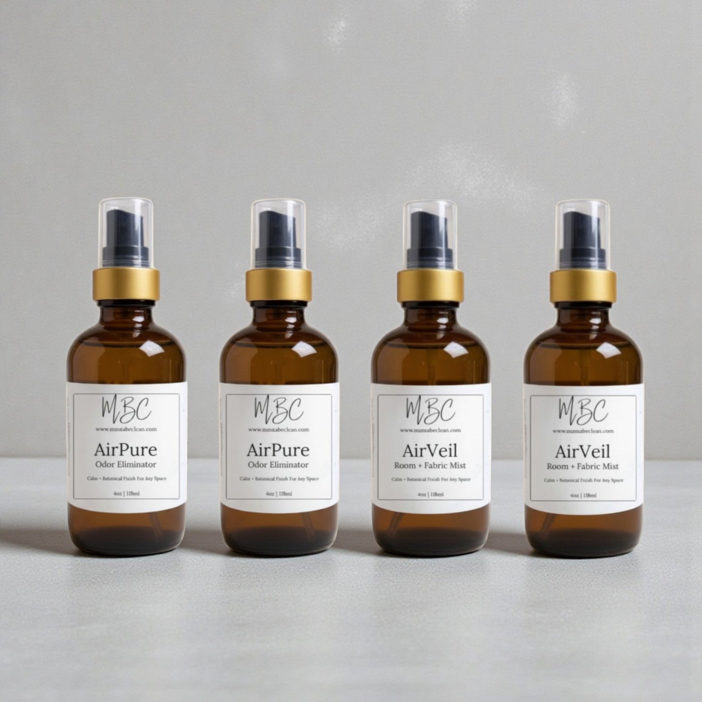 Atmosphere Vessel | 4oz Amber Glass Gold Fine Mist Bottle Set of 4