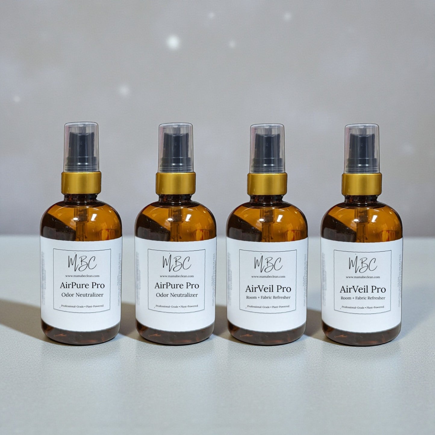 Atmosphere Vessel | 4oz Amber Plastic Gold Fine Mist Bottle Set of 4